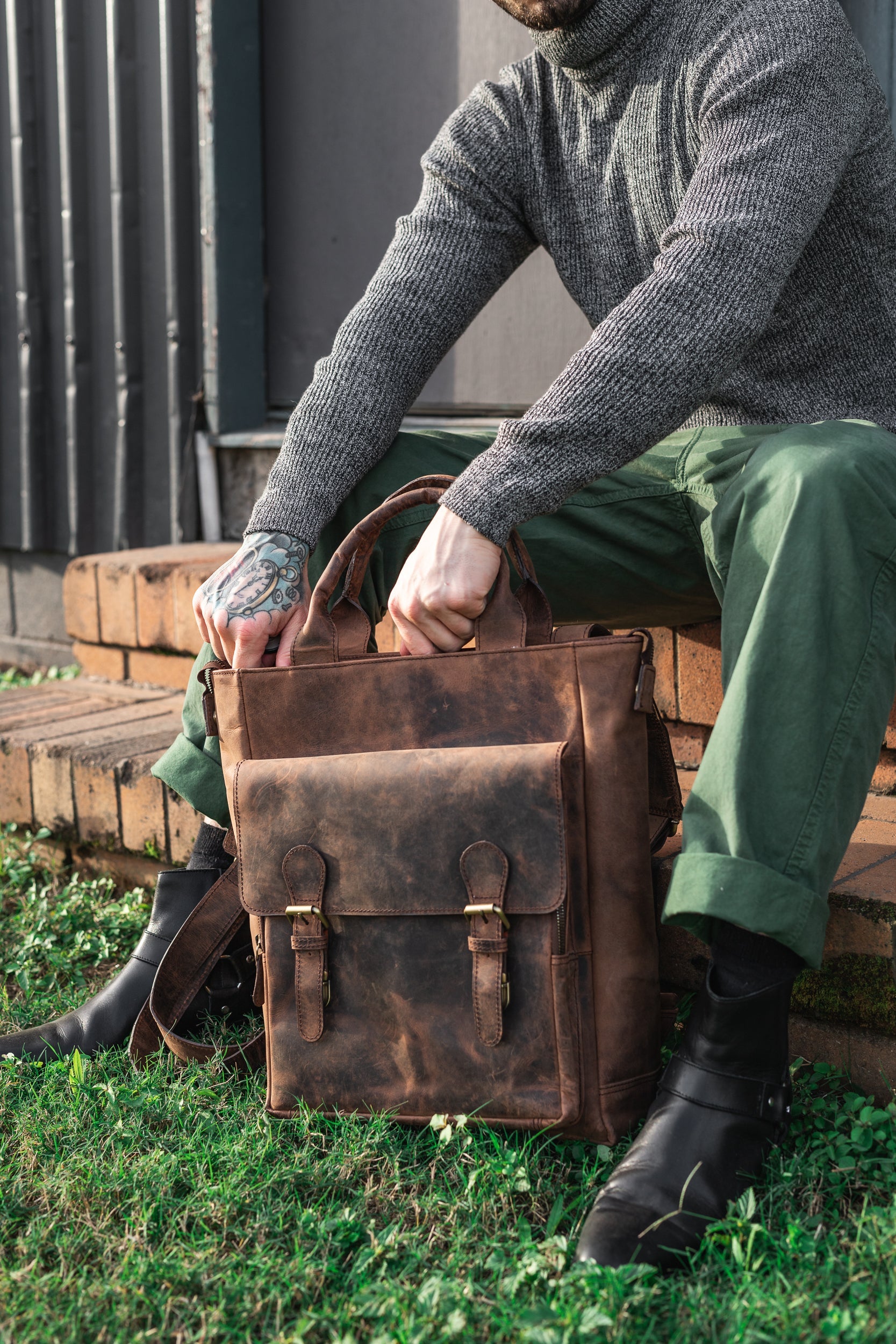 Vintage Leather Rucksack Backpack, Size: Standard
