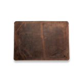 The Leather Laptop Sleeve 13 inch Burke by Vintage Leather Sydney, shown on a white background, features brown full-grain leather with natural markings and stitched edges to complement your workspace or pair with matching desk accessories.