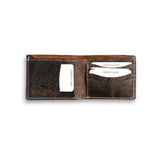 The Mens Leather Bifold Wallet Lazaro by Vintage Leather is a stylish brown wallet with visible stitching, logo emboss, and four card slots—three labeled CREDIT CARD on the right and one on the left for easy organization.