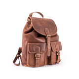 Brown leather backpack on a white background