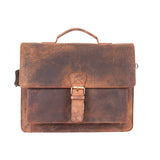 Brown leather briefcase on a white background