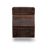 Vintage Leather Sydney's Tobacco Pouch Watson in open brown leather features visible compartments including a zippered pocket, card/ID slot, and open section—ideal as a tobacco pouch or rolling paper holder—shown on a white background.