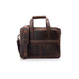 The Carter Leather Briefcase for Men by Vintage Leather Sydney is a durable brown leather bag with two handles, a padded shoulder strap, and an exterior pocket, shown against a plain white background.