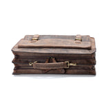 The Parker Leather Mens Briefcase by Vintage Leather Sydney features brass buckles and two zippered compartments—an elegant, vintage-inspired accessory for any professional wardrobe.