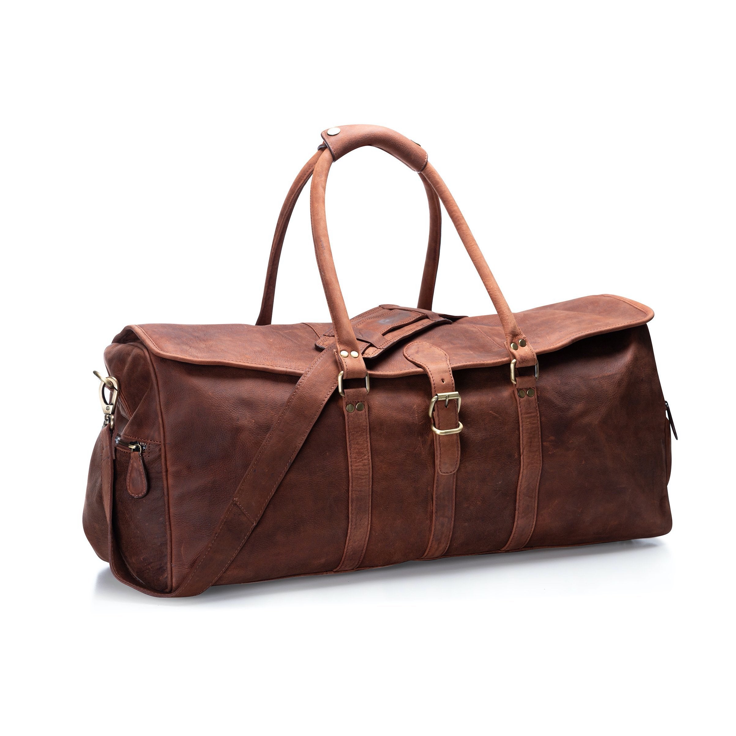 Wide mouth leather duffle bag store