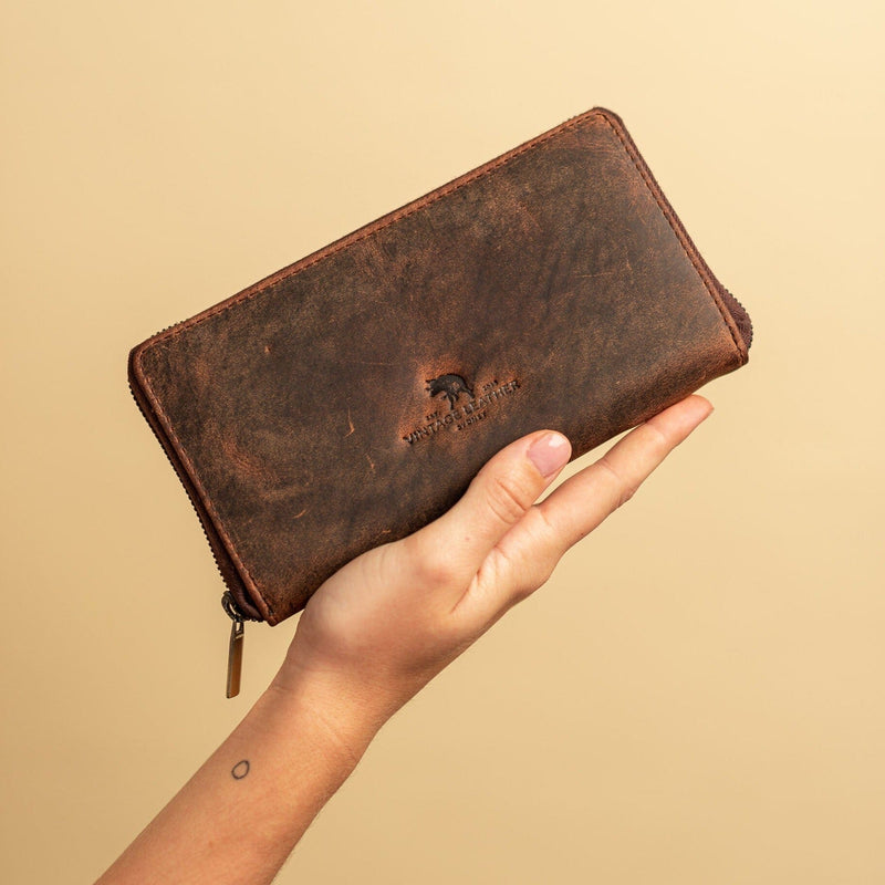 Womens Leather Zip Around Wallet 