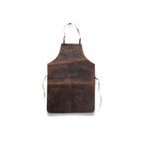The Leather Apron Thomas by Vintage Leather Sydney features full-grain leather, multiple front pockets, an adjustable neck strap, and side ties, shown against a white background.