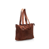 The Leather Tote Bag for Laptop Astev by Vintage Leather features long straps, a front pocket, and a minimalist design—ideal as a laptop tote. Displayed against a white background.