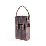 The Leather Wine Bottle Bag TILBURY by Vintage Leather Sydney is a vintage-style brown full-grain leather shoulder bag with a single handle, two front buckles, and a rectangular shape, shown upright on a white background.