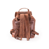 Brown leather backpack on a white background