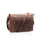 The Vintage Leather "Leather Laptop Bag Richmond" in brown features a front zipper pocket and an adjustable shoulder strap, shown against a white background.