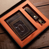 Leather Gift Box With Credit Card Wallet & Keyring