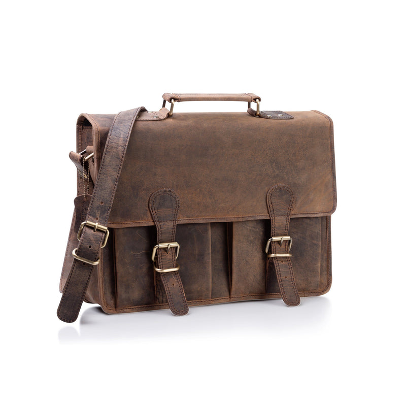Genuine Leather Vintage Messenger Bag For Men - Brown Shoulder Briefcase